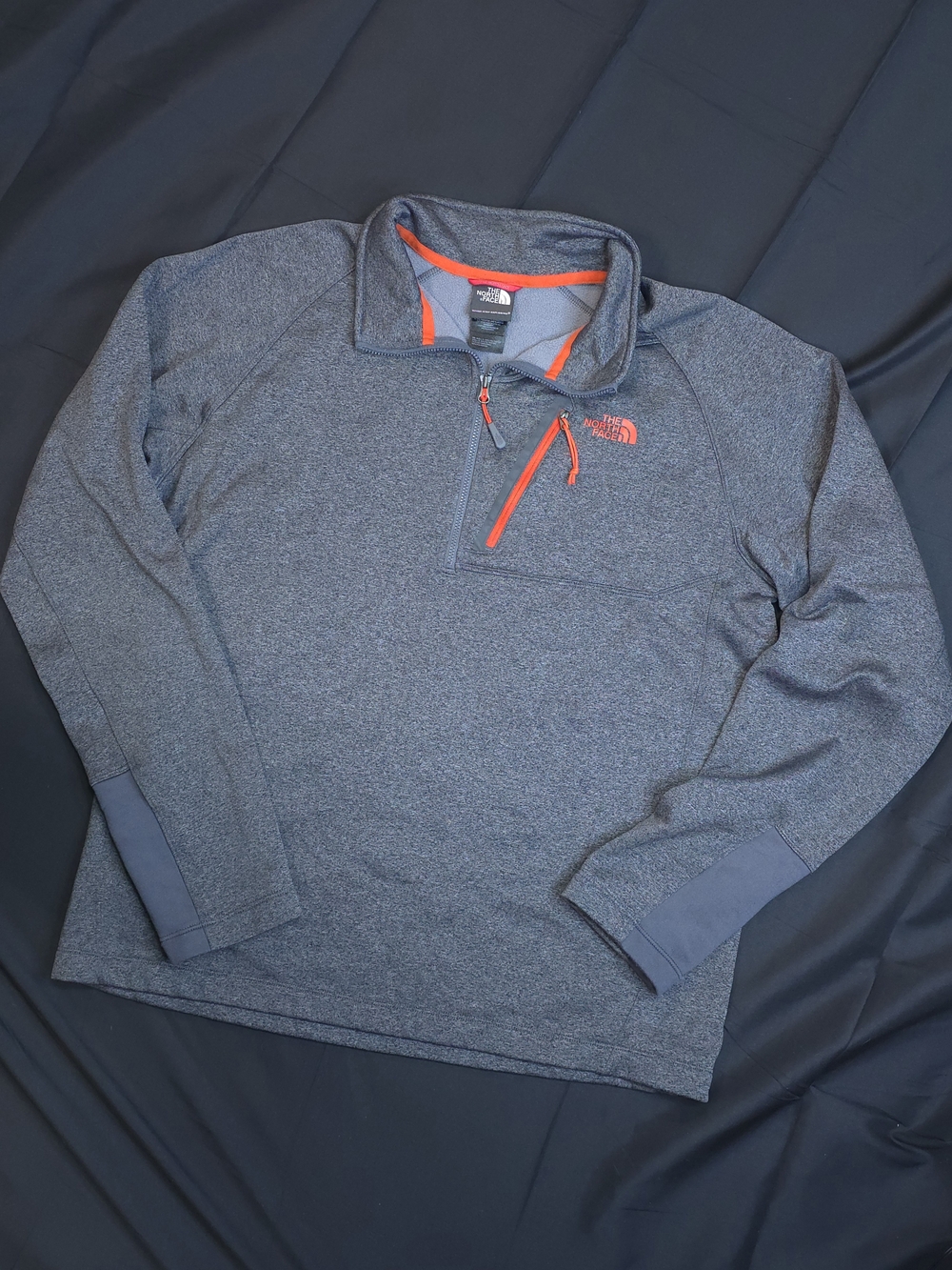 The North Face Gray Quarter-Zip Pullover with Orange Accents - Large